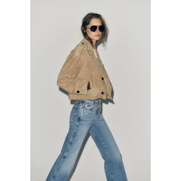 ZARA 100% LEATHER SHORT TRENCH COAT - Picture 3 of 13